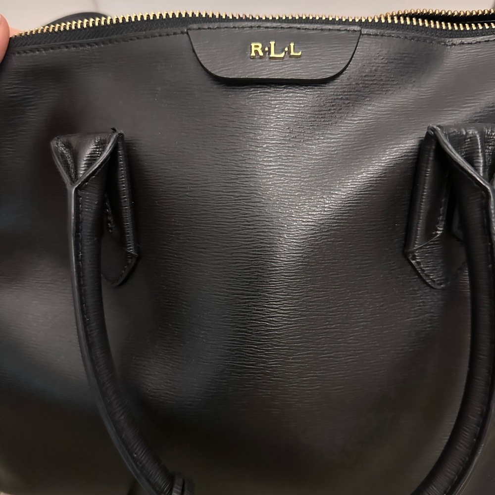 Lauren Ralph Lauren Black Leather Satchel Top Handle Crossbody Bag - Picture 7 of 16